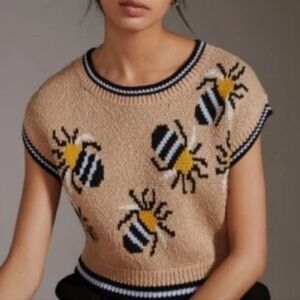 Anthropologie Sarah Gordon Maeve Icon Knit Brown and Black Bee Vest Size M